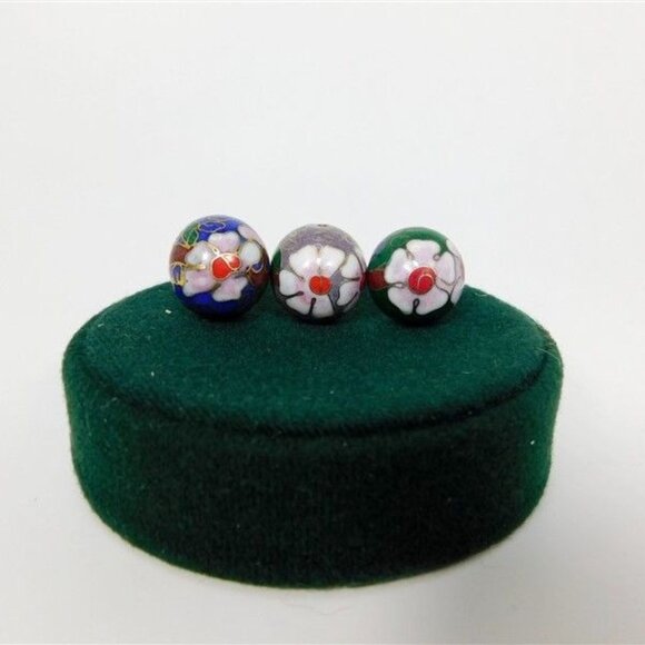7/2439 Lot of 3 Vintage Cloisonne Polished Enamel Beads- 0.75  Blue/Green/Purple - Picture 1 of 8